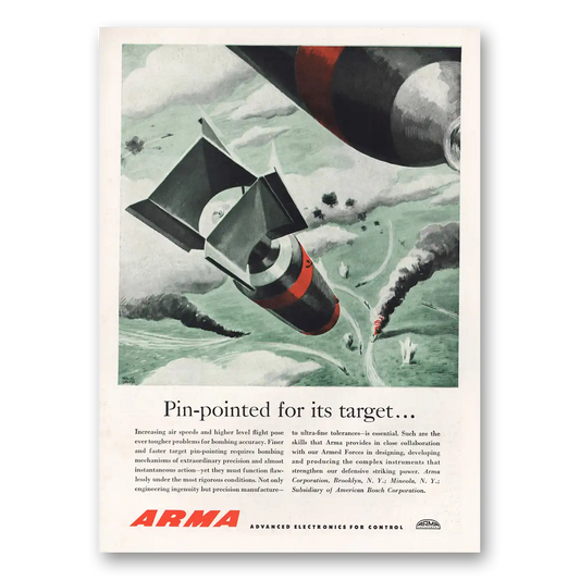 1952 Arma Pin Pointed for Its Target Vintage Magazine Print Ad