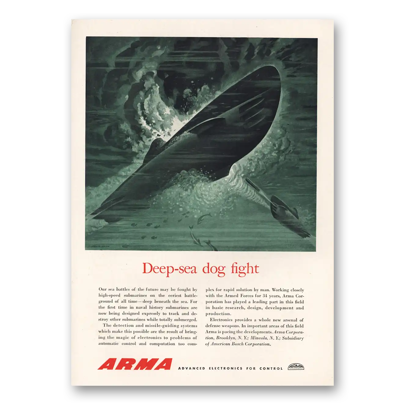 1952 Arma Deep Sea Dog Fight Vintage Magazine Print Ad