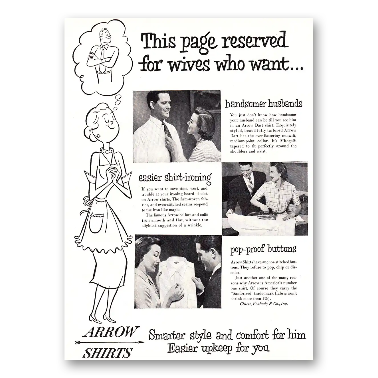 1952 Arrow Shirts Page Reserved for Wives Who Want Vintage Magazine Print Ad