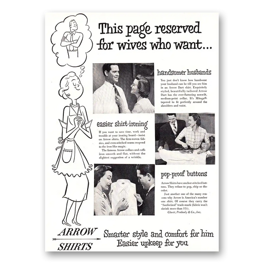 1952 Arrow Shirts Page Reserved for Wives Who Want Vintage Magazine Print Ad