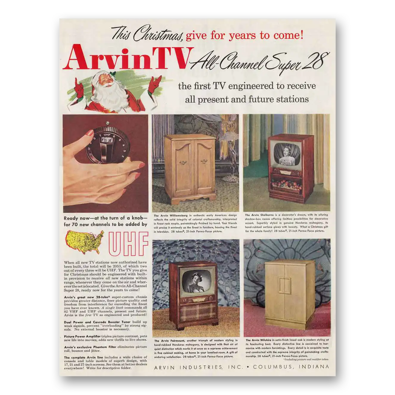 1952 Arvin Televisions All Channel Super 28 Vintage Magazine Print Ad