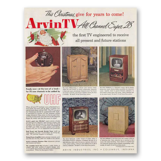 1952 Arvin Televisions All Channel Super 28 Vintage Magazine Print Ad