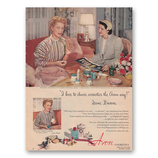 1952 Avon Irene Dunne I Love To Choose Cosmetics Vintage Magazine Print Ad