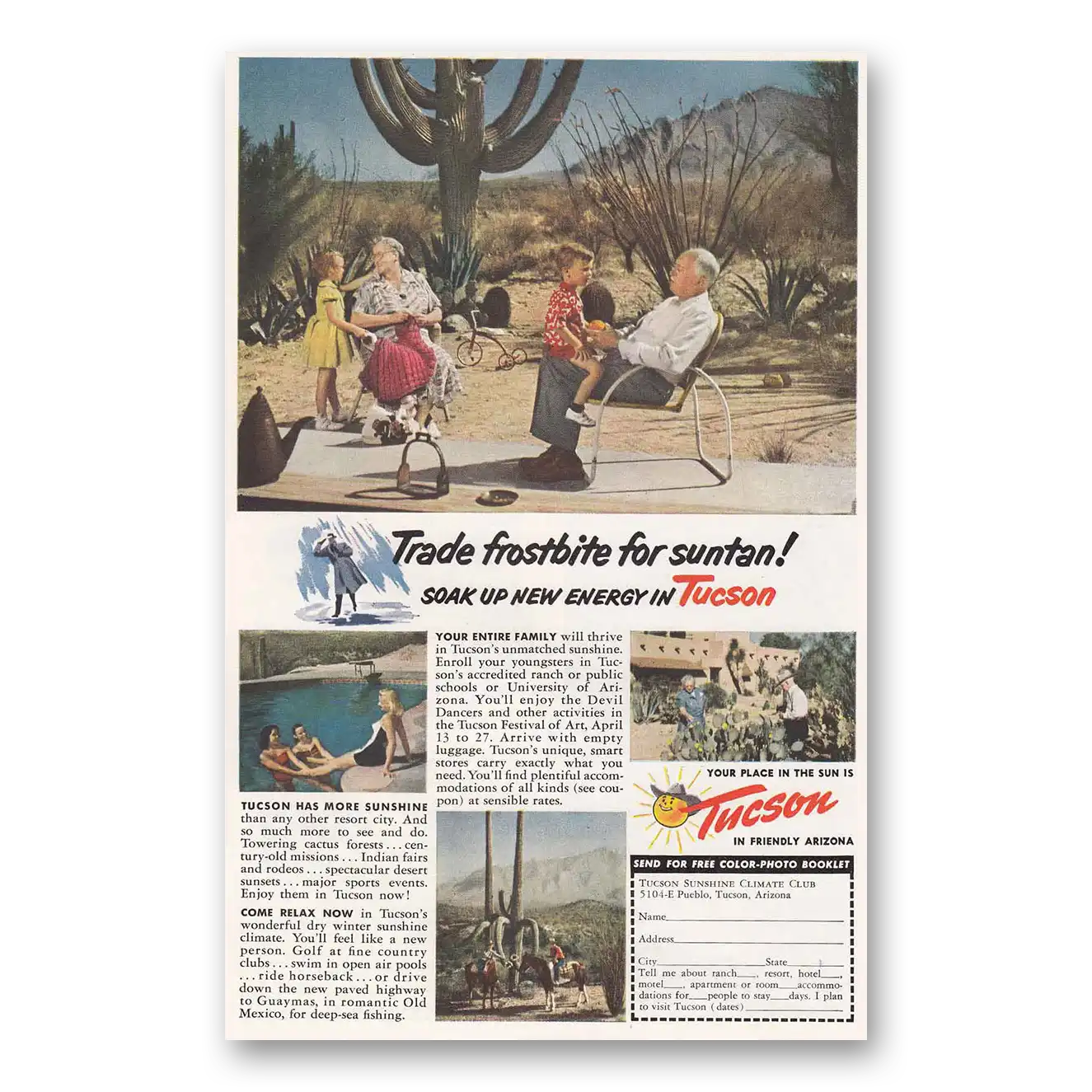 1952 Tucson Arizona Trade Frostbite for Suntan Vintage Magazine Print Ad