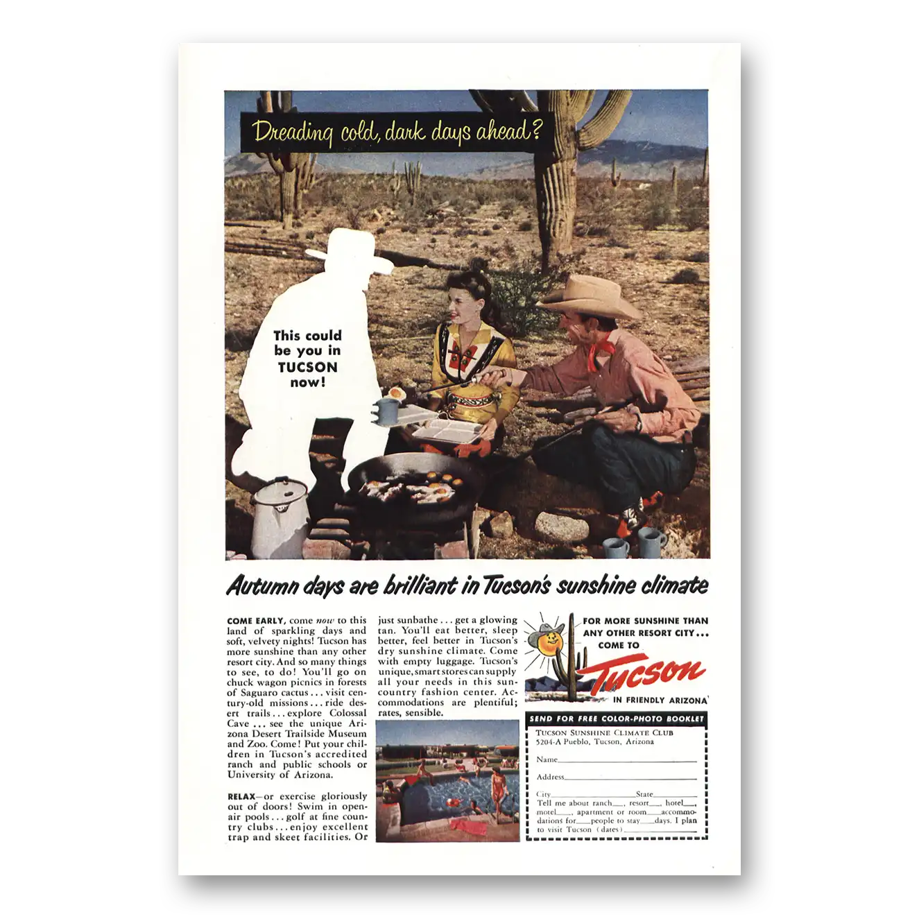 1952 Tucson Arizona Dreading Cold Dark Days Ahead Vintage Magazine Print Ad