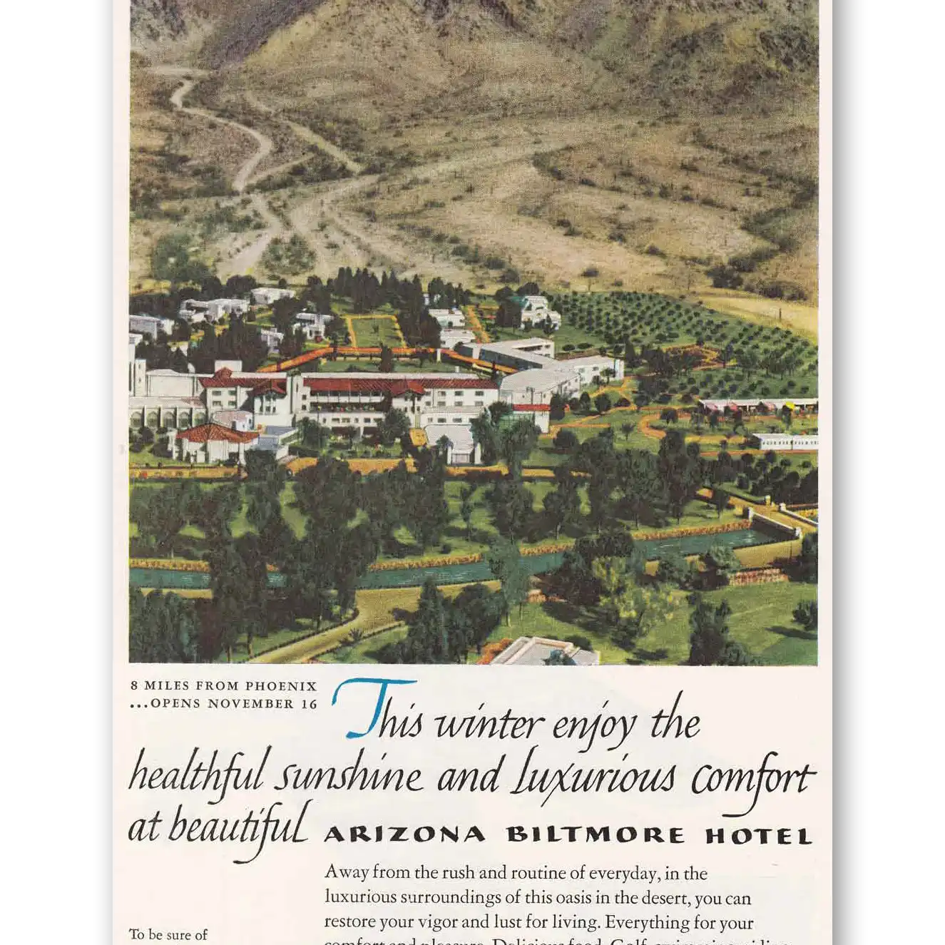 1952 Arizona Biltmore Hotel Healthful Sunshine Vintage Magazine Print Ad