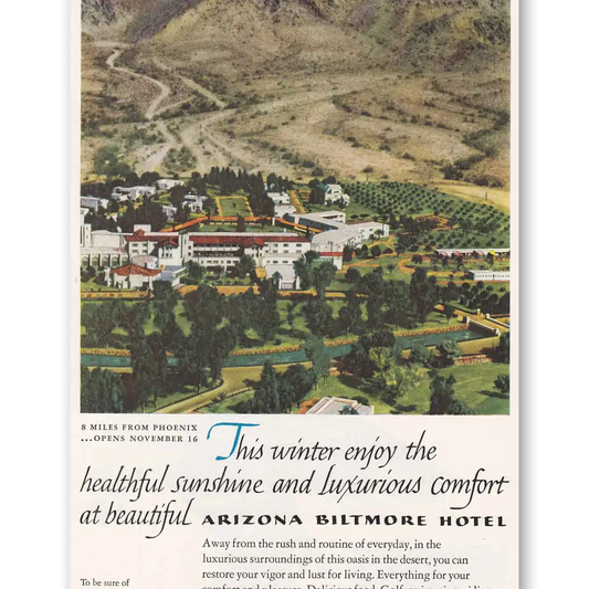 1952 Arizona Biltmore Hotel Healthful Sunshine Vintage Magazine Print Ad