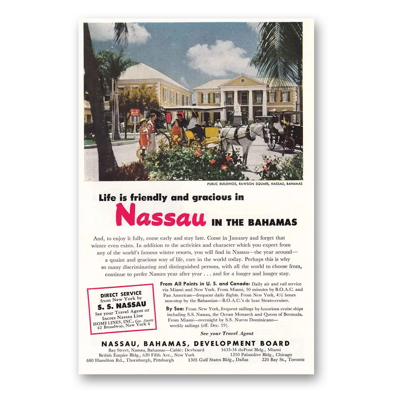 1952 Nassau Bahamas Rawson Square Life Is Friendly and Gracious Vintage Magazine Print Ad