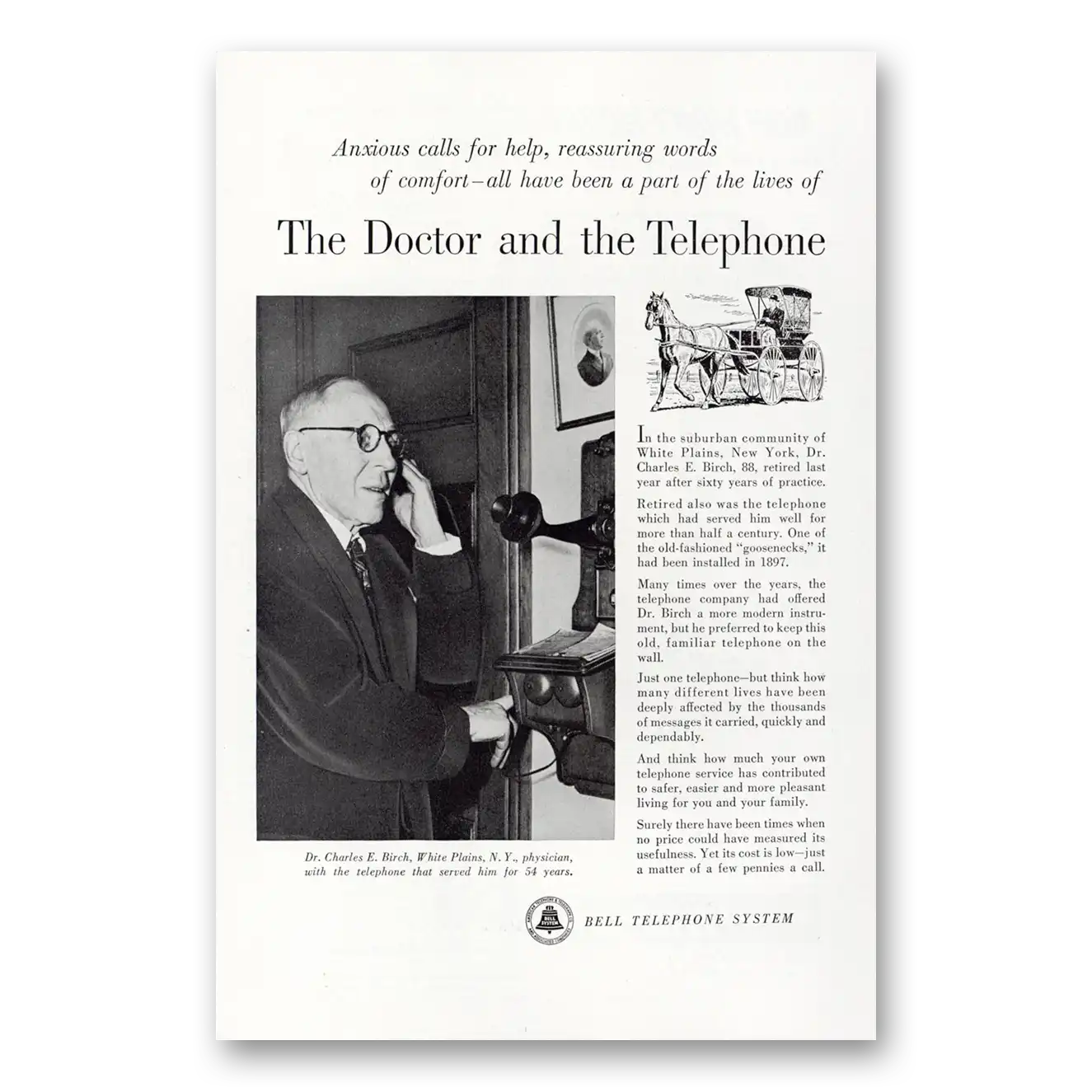 1952 Bell Telephone Doctor and the Telephone Vintage Magazine Print Ad