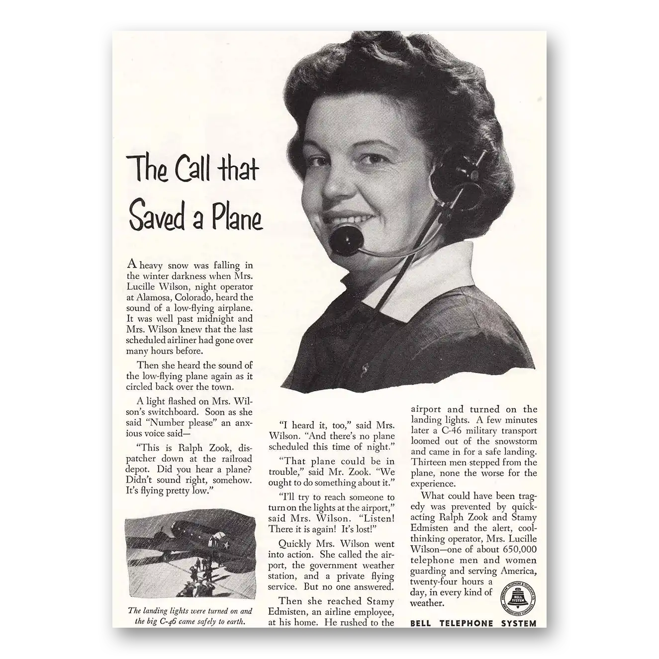 1952 Bell Telephone Call That Saved a Plane Vintage Magazine Print Ad