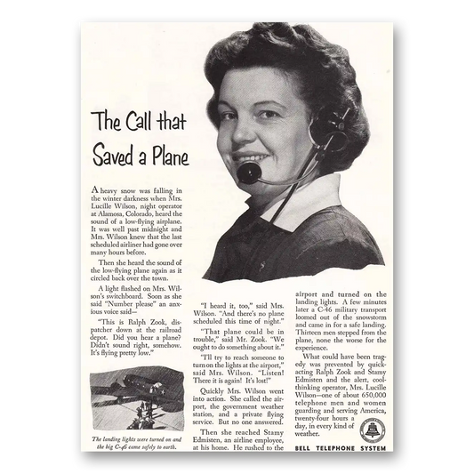 1952 Bell Telephone Call That Saved a Plane Vintage Magazine Print Ad