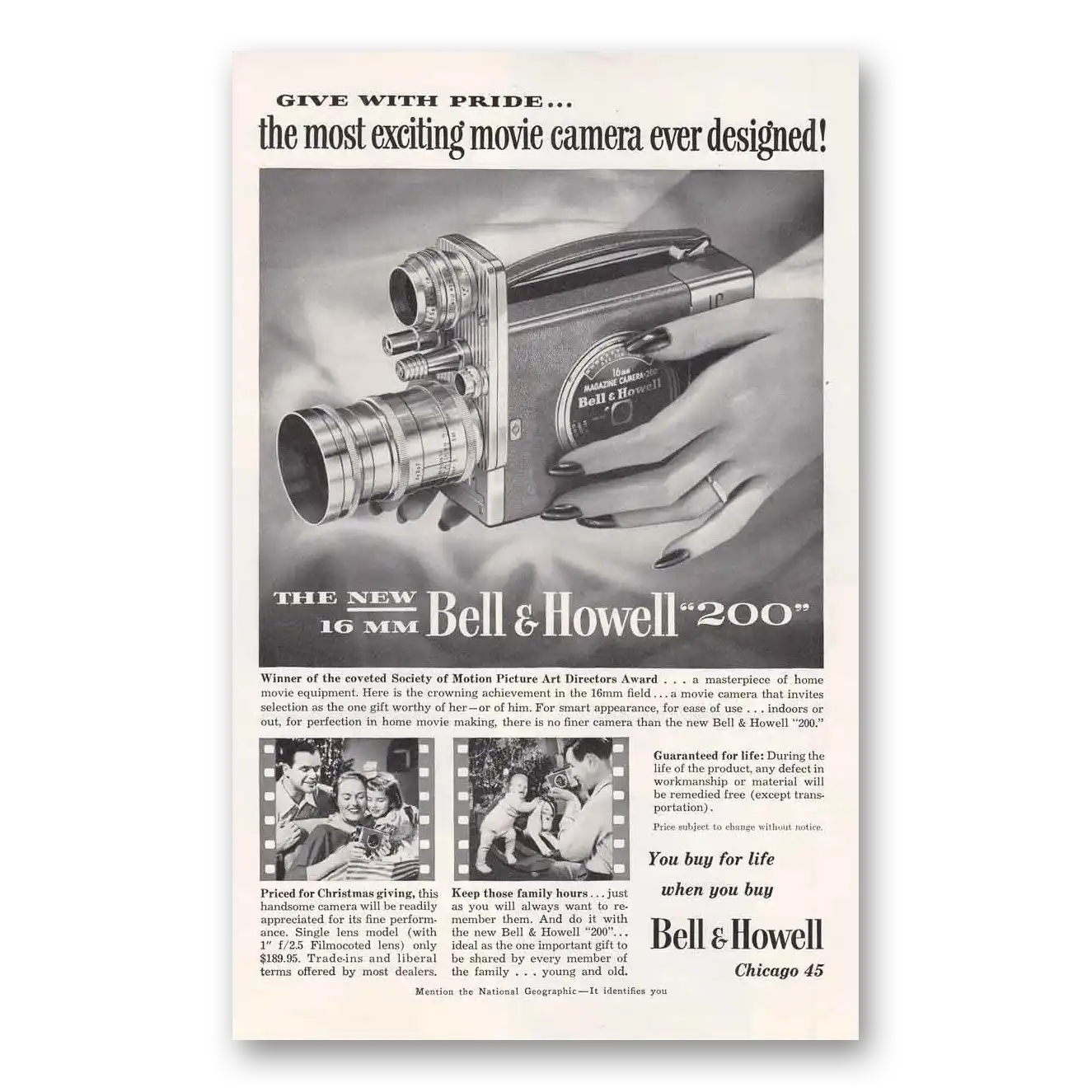 1952 Bell & Howell Movie Camera Most Exciting Movie Camera Ever Designed Vintage Magazine Print Ad