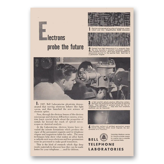 1952 Bell Telephone Electrons Probe the Future Vintage Magazine Print Ad