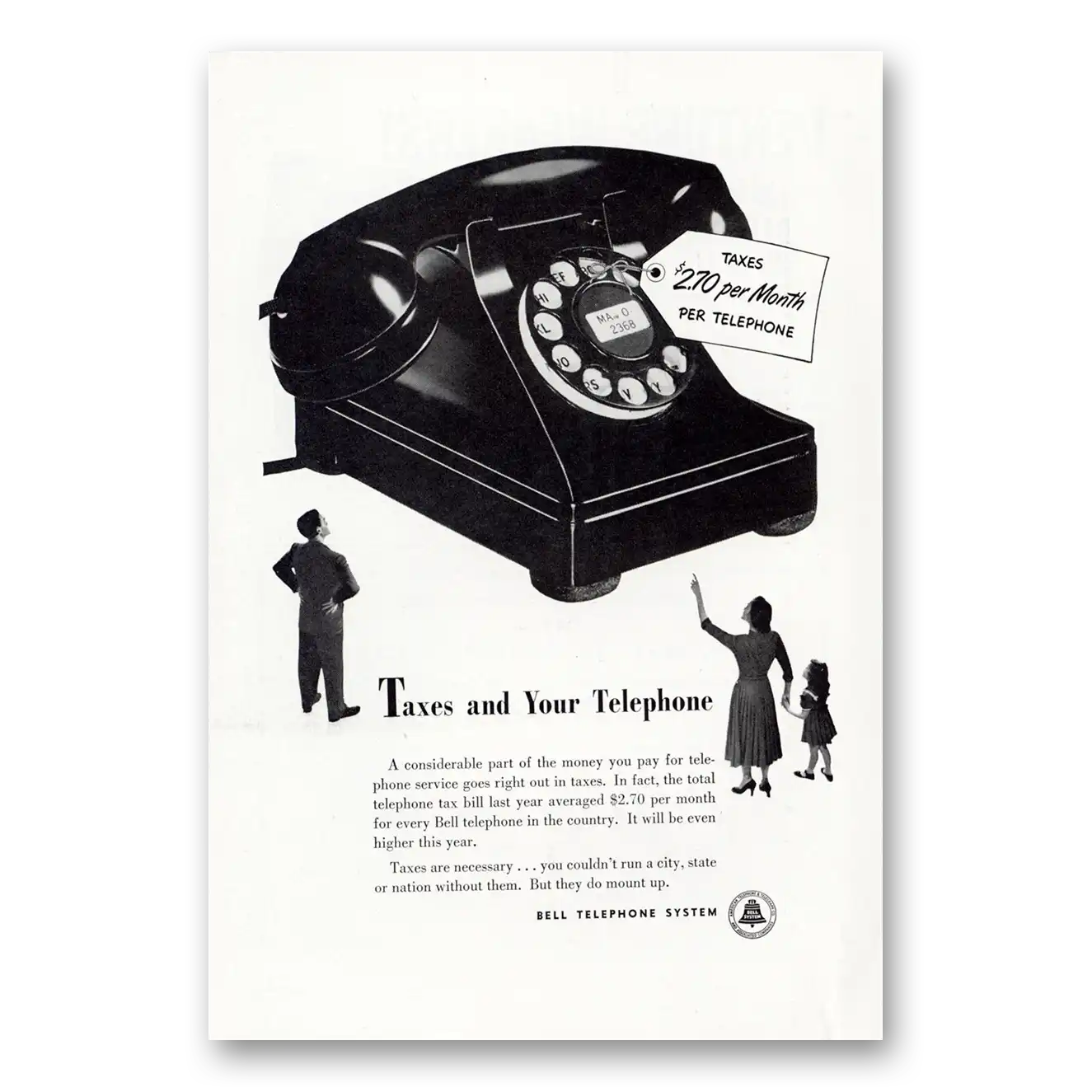 1952 Bell Telephone Taxes and Your Telephone Vintage Magazine Print Ad