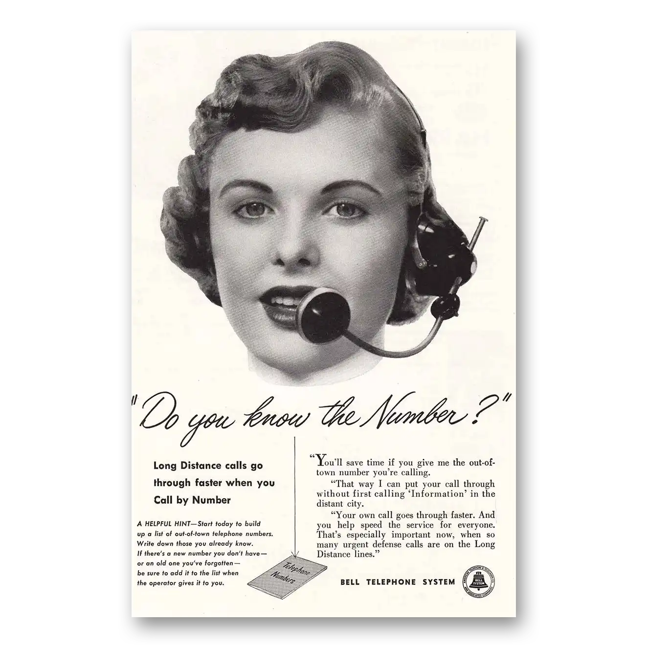 1952 Bell Telephone Do You Know the Number Vintage Magazine Print Ad