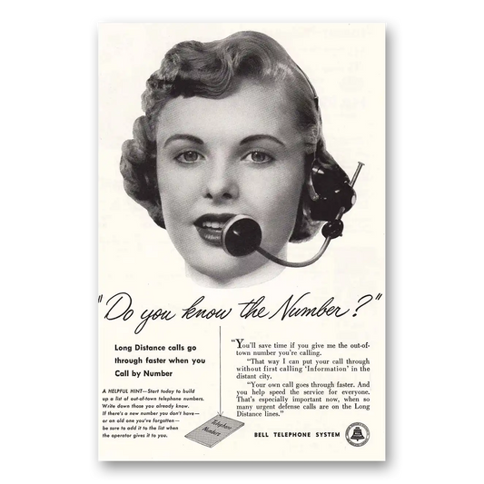 1952 Bell Telephone Do You Know the Number Vintage Magazine Print Ad