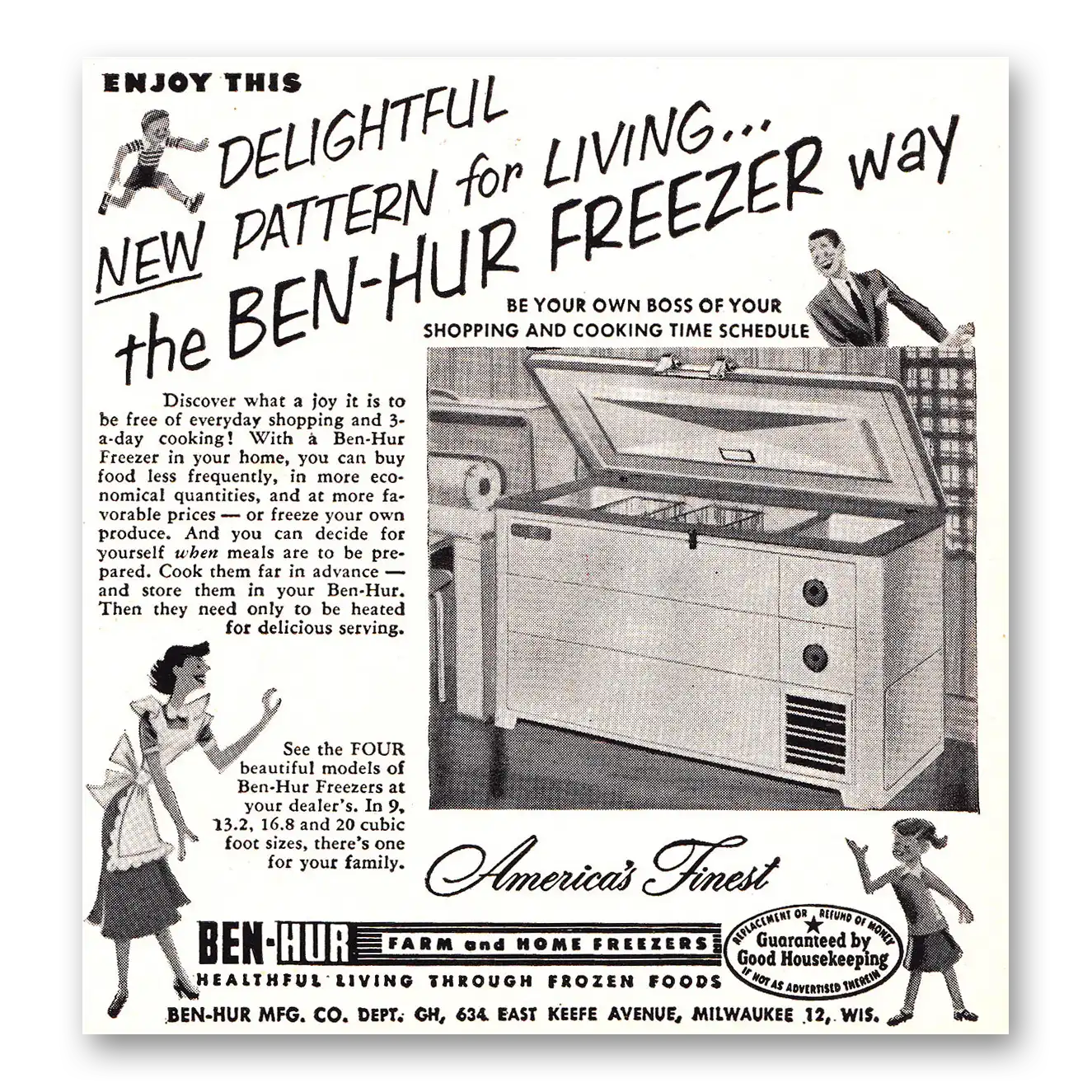 1952 Ben-Hur Freezers New Pattern for Living Vintage Magazine Print Ad