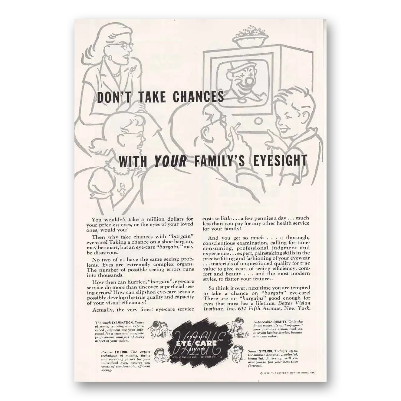 1952 Better Vision Institute Family's Eyesight Vintage Magazine Print Ad