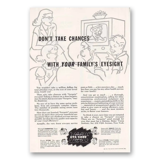 1952 Better Vision Institute Family's Eyesight Vintage Magazine Print Ad