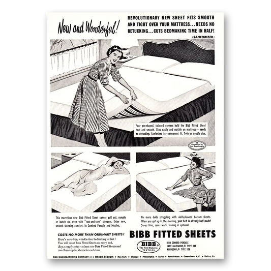 1952 Bibb Sheets Fitted Sheets Revolutionary New Sheet Vintage Magazine Print Ad