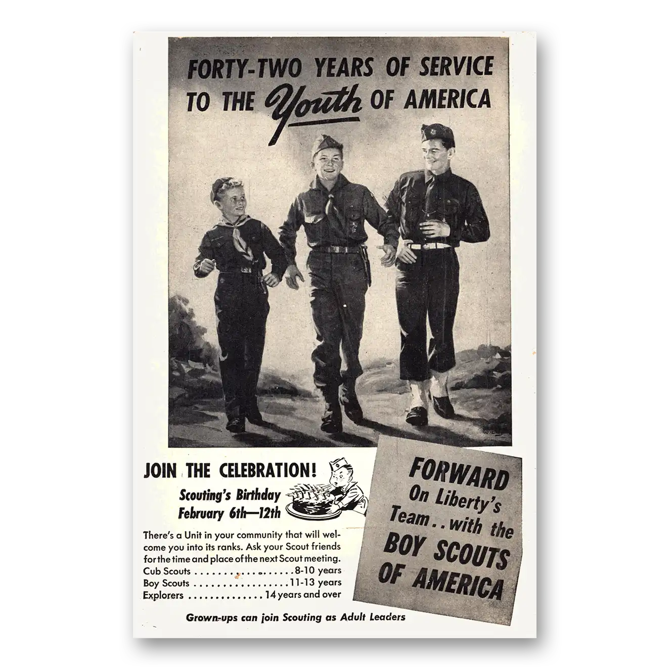 1952 Boy Scouts of America Forty Two Years of Service Vintage Magazine Print Ad