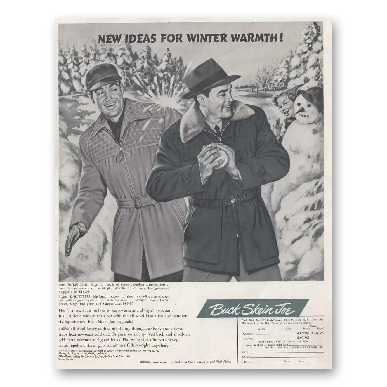 1952 Buck Skin Joe Hurricoat Dauntless Coats Vintage Magazine Print Ad