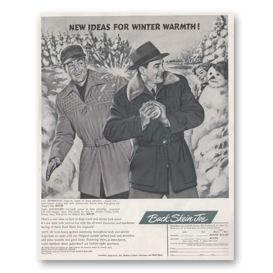 1952 Buck Skin Joe Hurricoat Dauntless Coats Vintage Magazine Print Ad