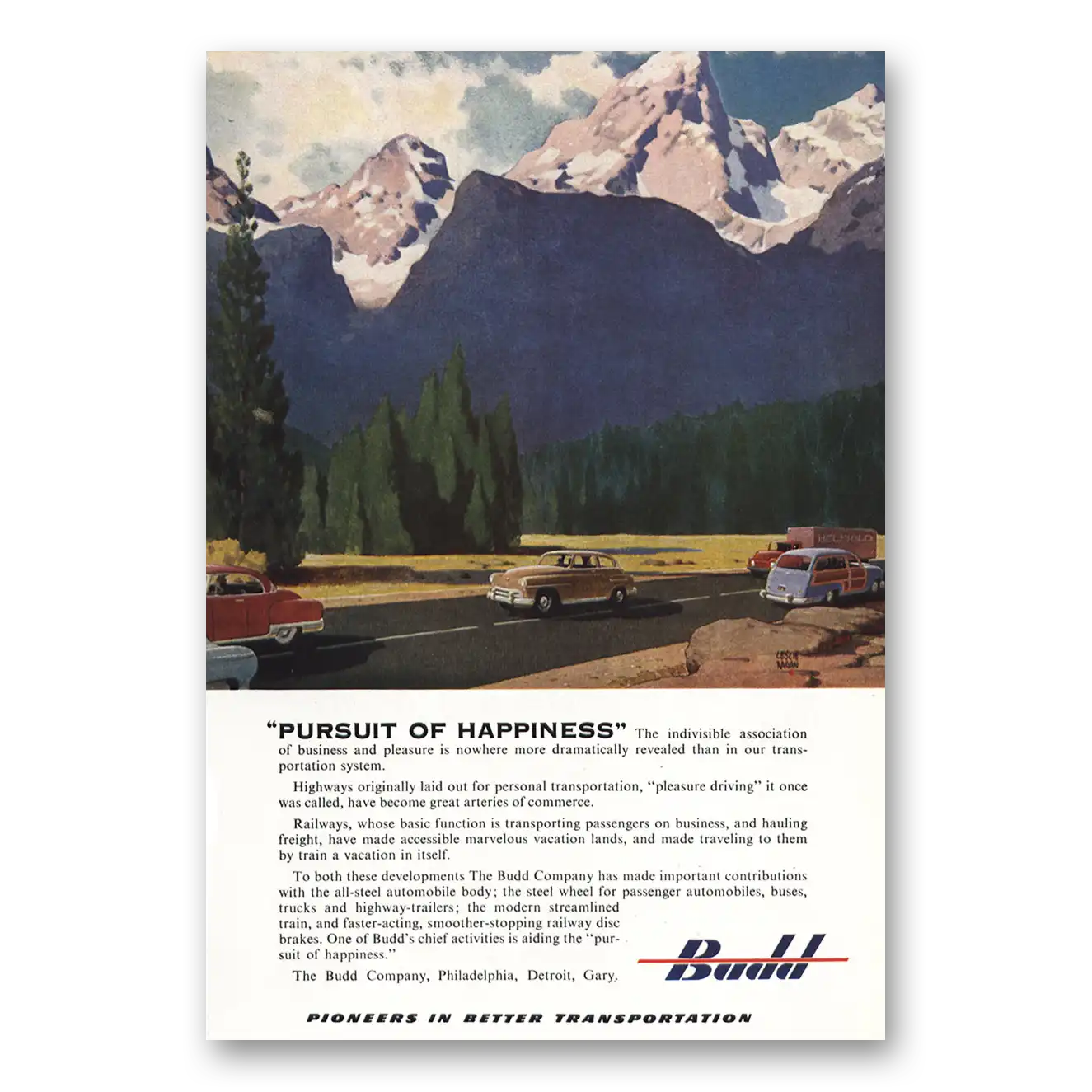 1952 Budd Pursuit of Happiness Vintage Magazine Print Ad