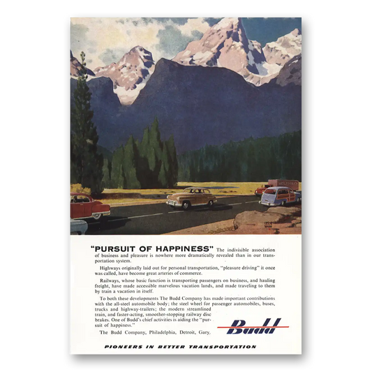 1952 Budd Pursuit of Happiness Vintage Magazine Print Ad