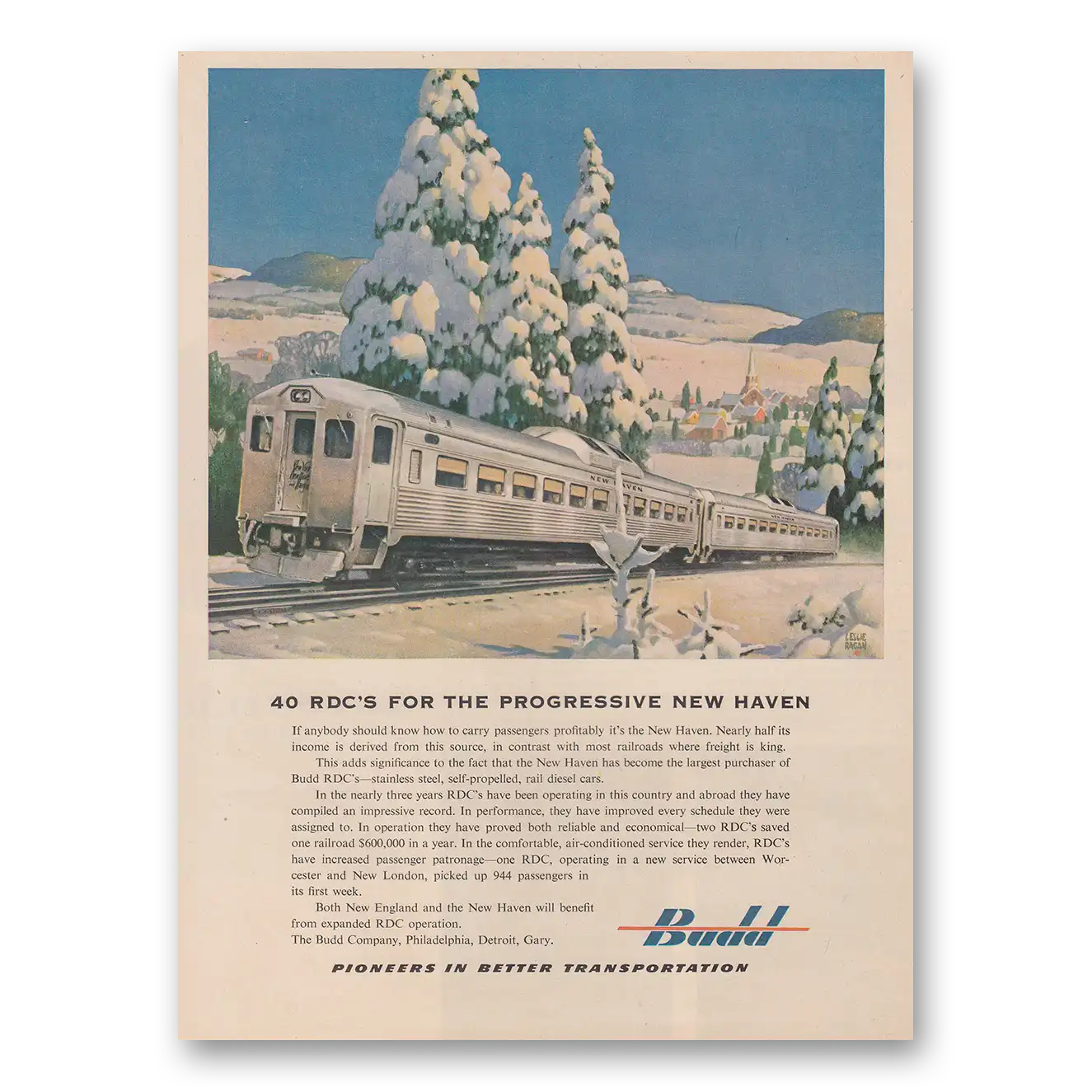 1952 Budd RDCs for the Progressive New Haven Vintage Magazine Print Ad