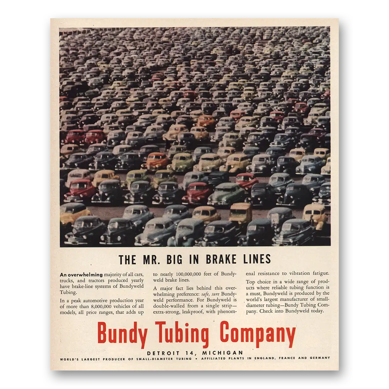 1952 Bundy Tubing Mr Big In Brake Lines Vintage Magazine Print Ad