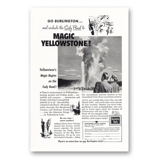 1952 Burlington Route Cody Road to Magic Yellowstone Vintage Magazine Print Ad