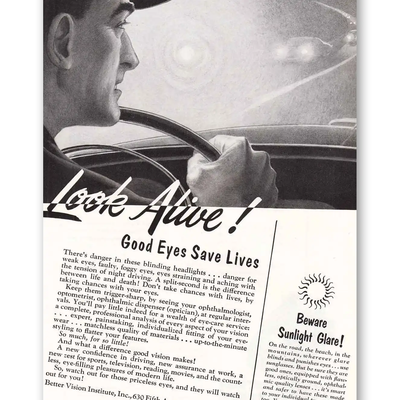 1952 Better Vision Institute Look Alive Vintage Magazine Print Ad