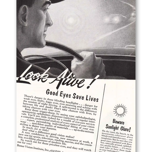 1952 Better Vision Institute Look Alive Vintage Magazine Print Ad