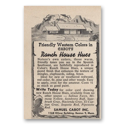 1952 Samuel Cabot Ranch House Hues Vintage Magazine Print Ad