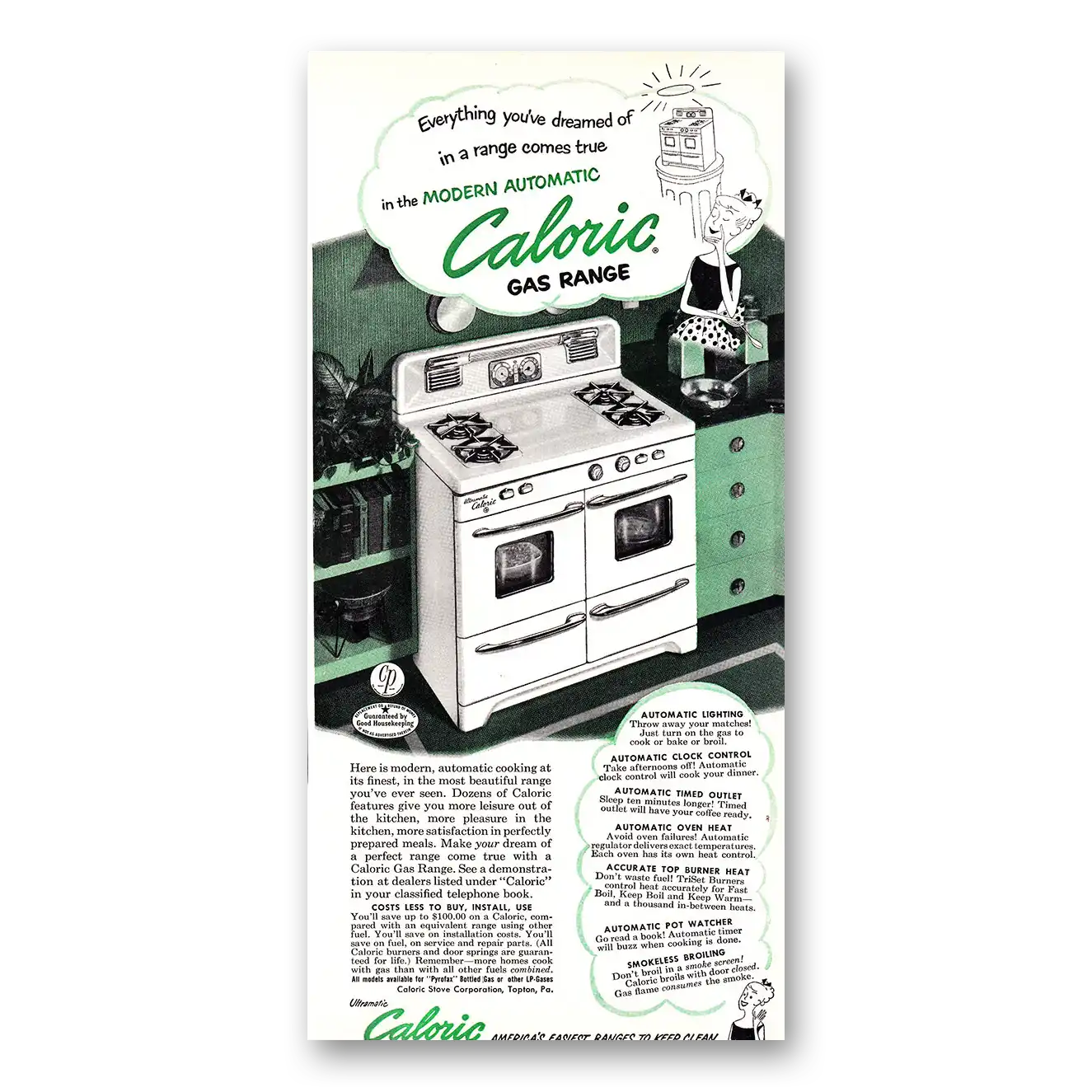 1952 Caloric Gas Ranges Everything You've Dreamed Of Vintage Magazine Print Ad