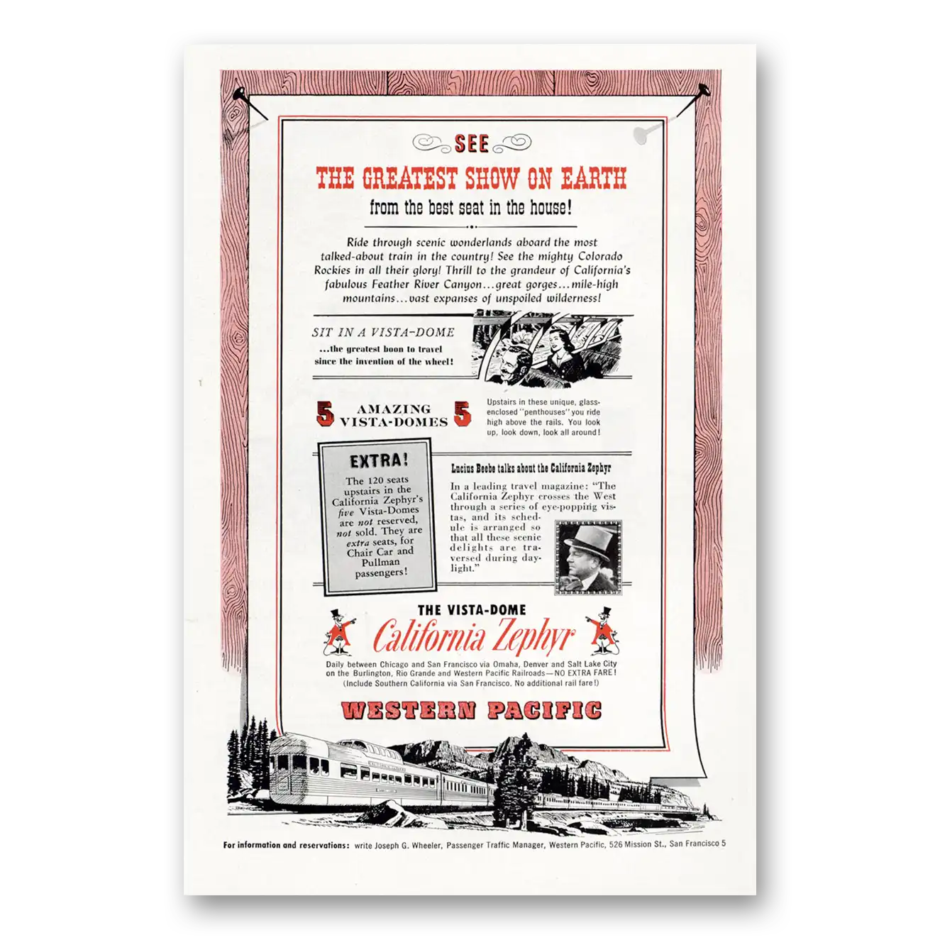 1952 California Zephyr Greatest Show On Earth Vintage Magazine Print Ad