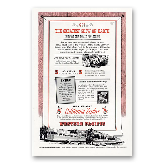 1952 California Zephyr Greatest Show On Earth Vintage Magazine Print Ad