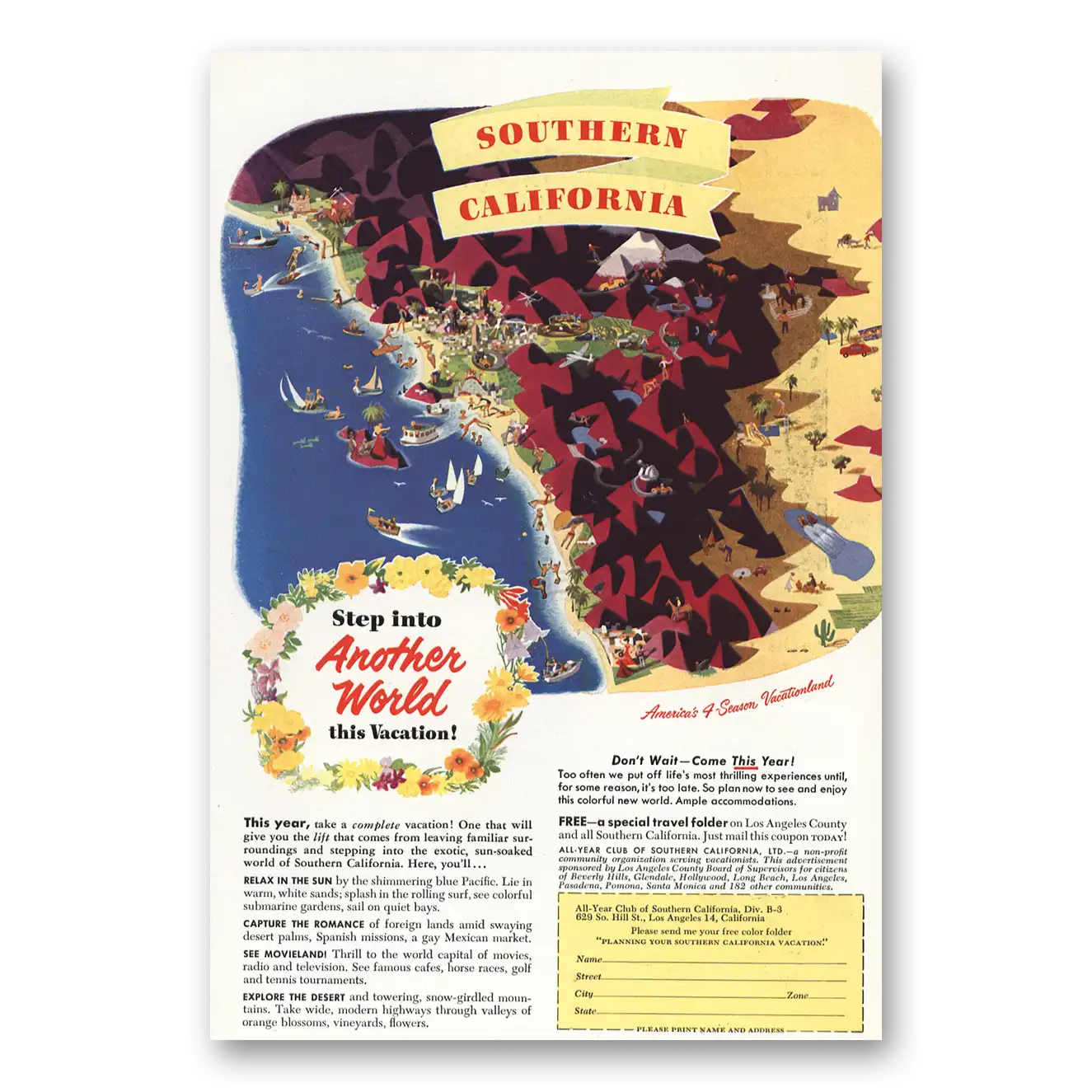 1952 Southern California Step Into Another World Vintage Magazine Print Ad