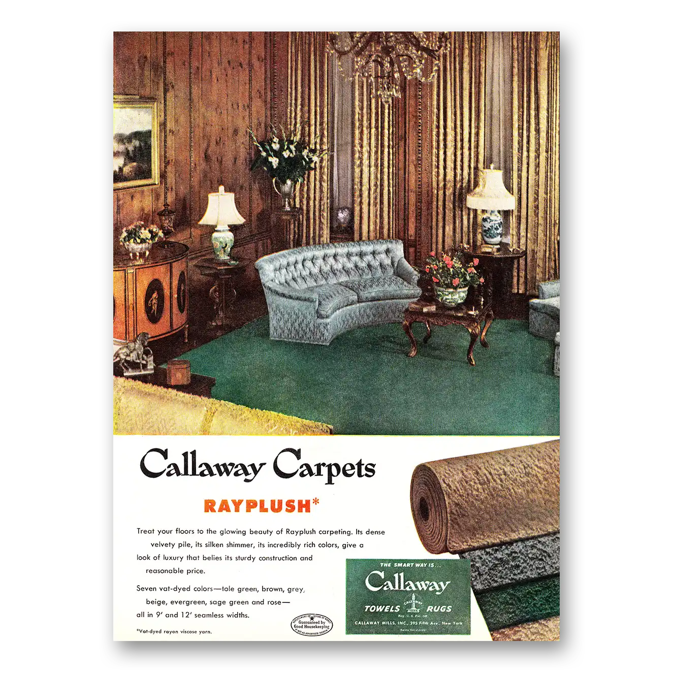 1952 Callaway Carpets Rayplush Treat Your Floors Vintage Magazine Print Ad