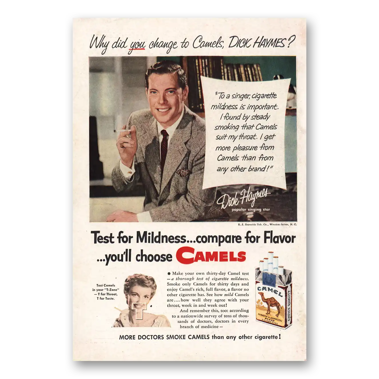 1952 Camel Cigarettes Dick Haymes Vintage Magazine Print Ad