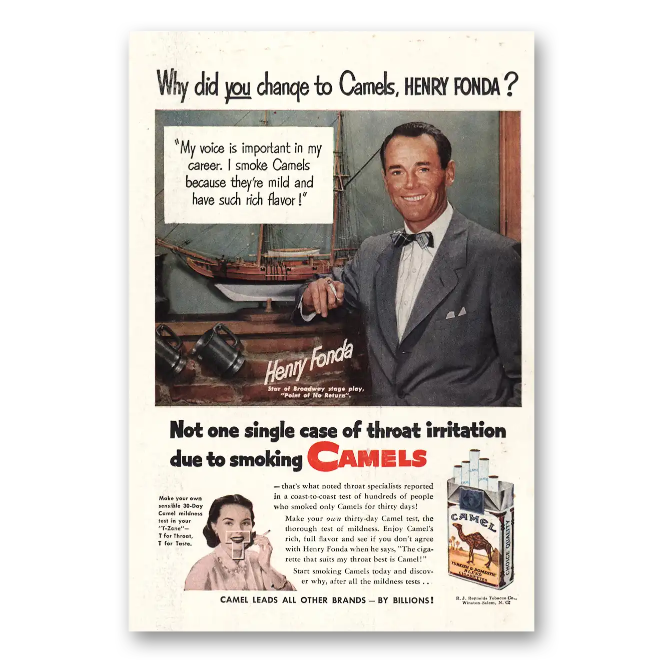 1952 Camel Cigarettes Henry Fonda Vintage Magazine Print Ad