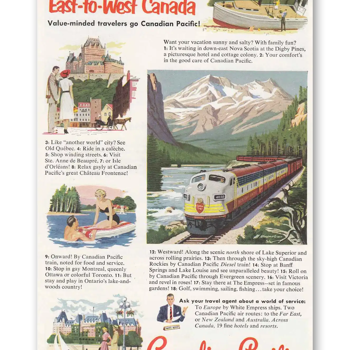 1952 Canadian Pacific East to West Canada Vintage Magazine Print Ad