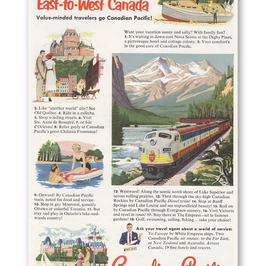 1952 Canadian Pacific East to West Canada Vintage Magazine Print Ad