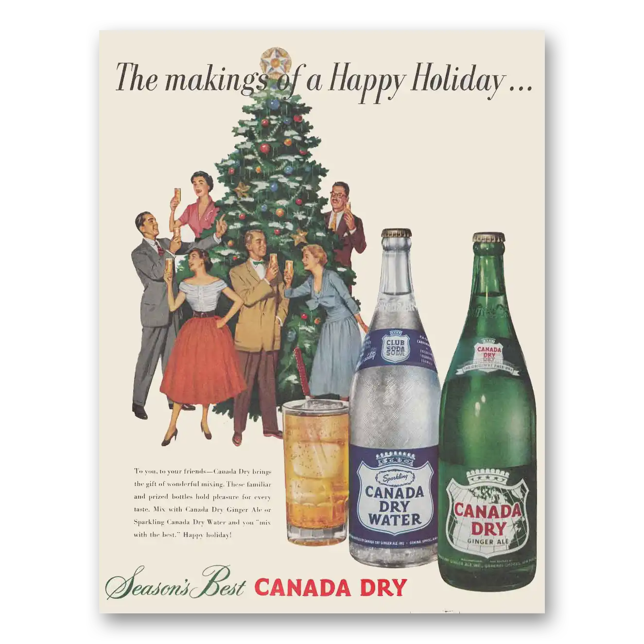 1952 Canada Dry Happy Holiday Vintage Magazine Print Ad