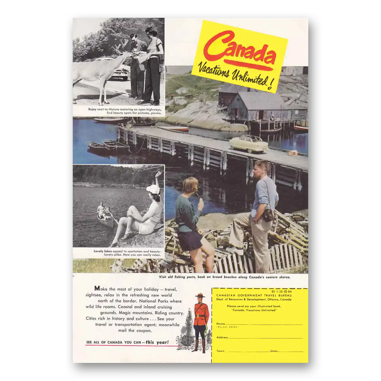 1952 Canada Fishing Port Vintage Magazine Print Ad