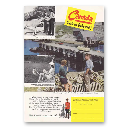 1952 Canada Fishing Port Vintage Magazine Print Ad