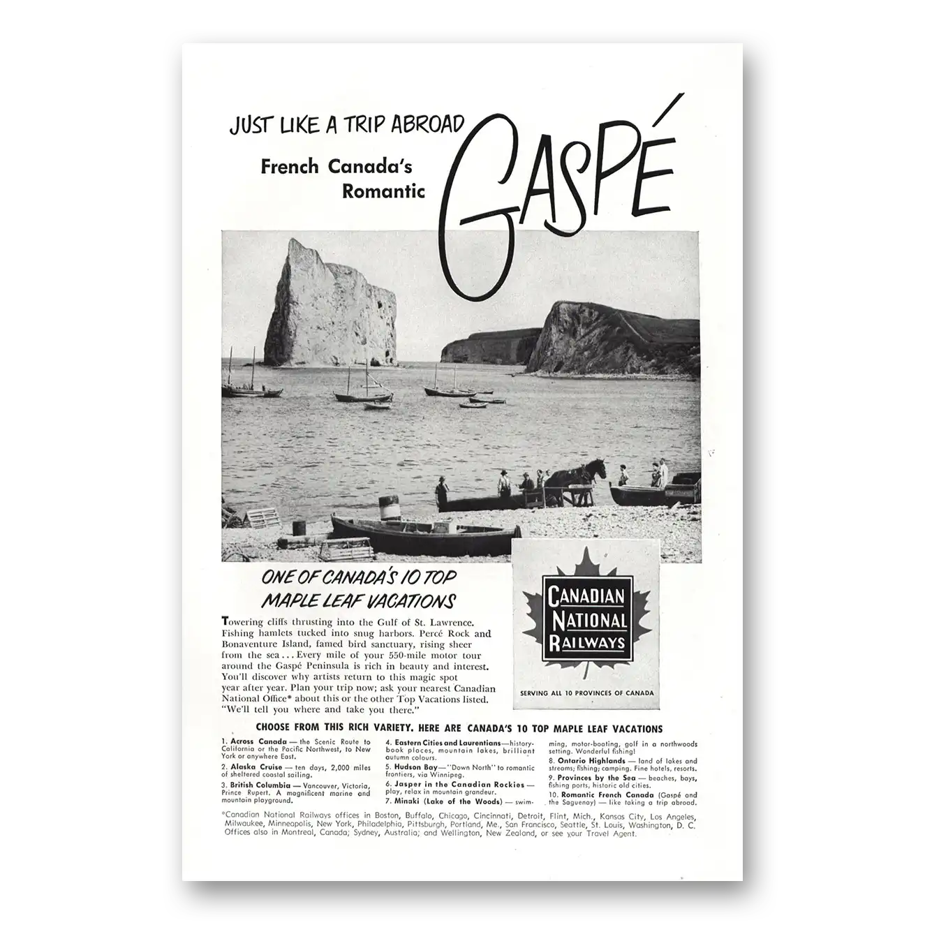 1952 Canadian National Railways French Canadians Romantic Gaspe Vintage Magazine Print Ad