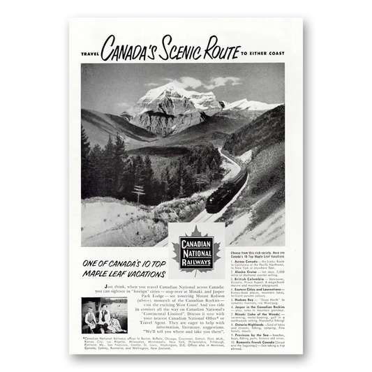 1952 Canadian National Railways Scenic Route to Either Coast Vintage Magazine Print Ad