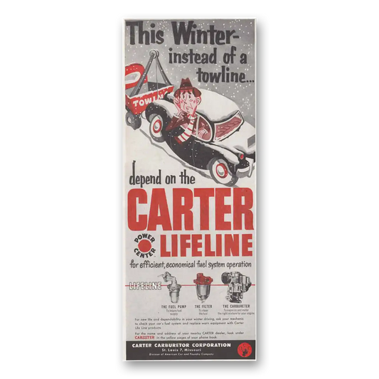 1952 Carter Carburetor Instead of Towline Vintage Magazine Print Ad